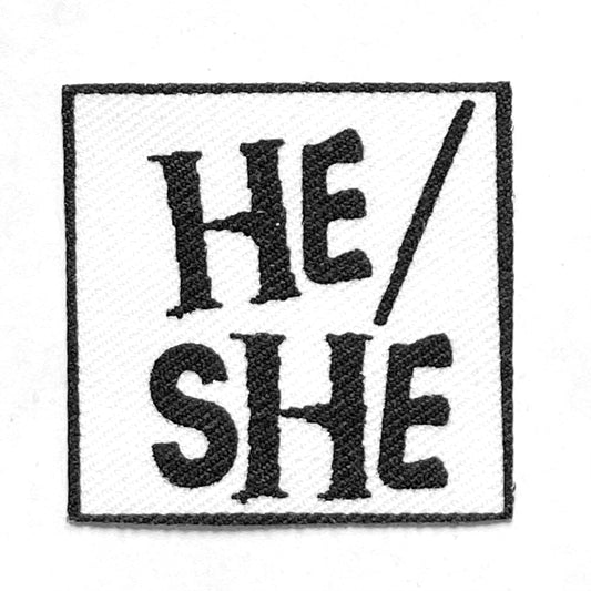 HE/SHE Cotton Fabric Patch (black on white)