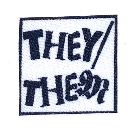 THEY/THEM Cotton Fabric Patch (black on white)