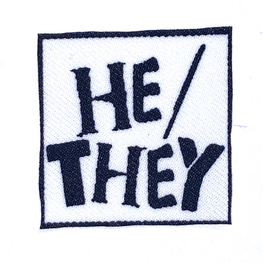 HE/THEY Cotton Fabric Patch (black on white)
