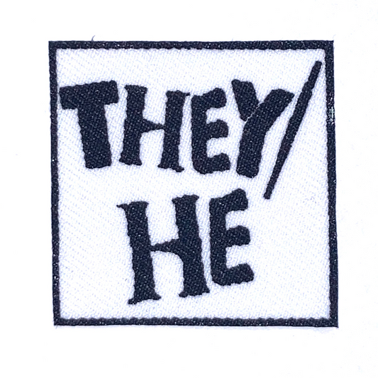 THEY/HE Cotton Fabric Patch (black on white)